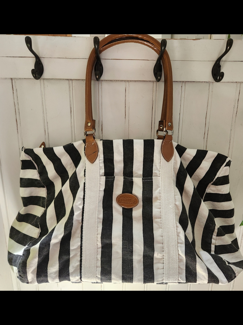 Vintage Gitano Black White Striped Zippered Tote/Weekend Bag